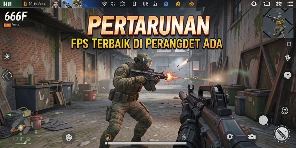 Screenshot menunjukkan aksi mendebarkan dalam game FPS 666F.