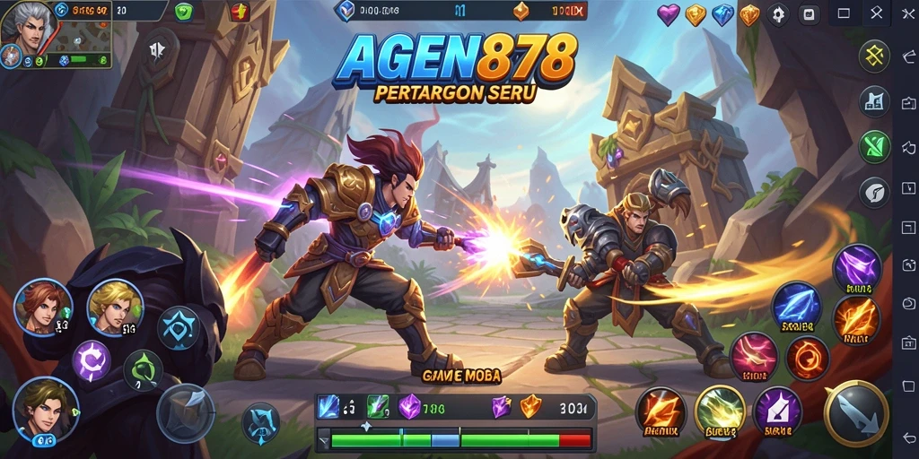 Screenshot AGEN878 menunjukkan aksi seru dalam pertempuran MOBA.
