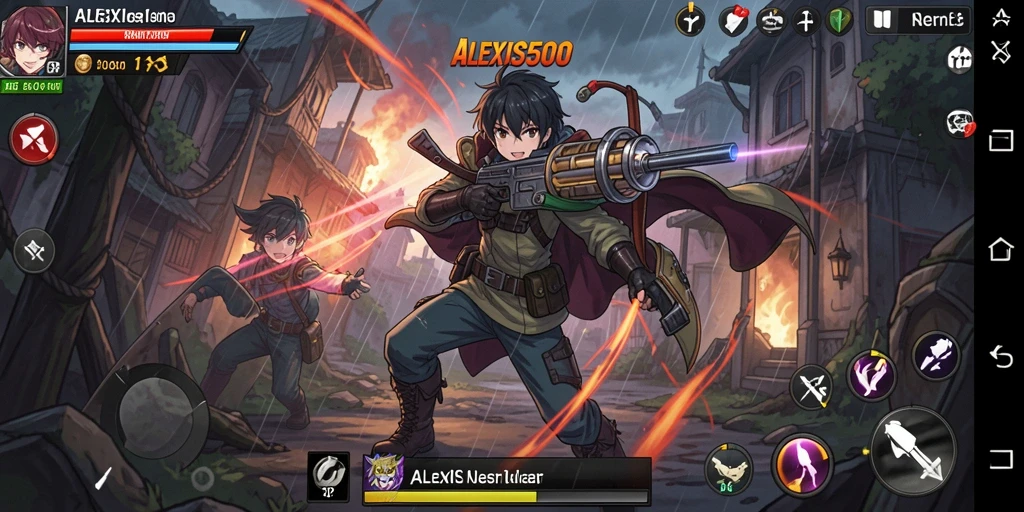 Gameplay ALEXIS500 yang menampilkan aksi seru dan karakter anime.