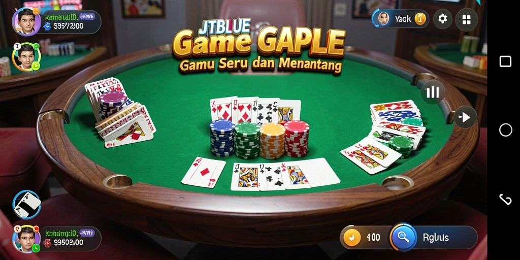 Tangkapan layar gameplay JTBLUE menampilkan suasana permainan Gaple yang seru dan interaktif.