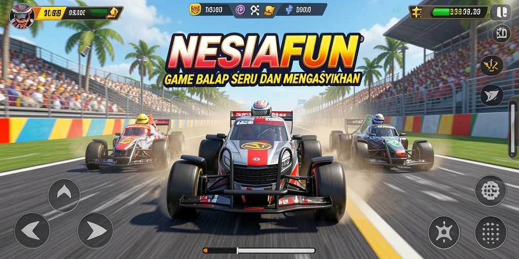 Tampilan gameplay seru dalam balapan mobil di NESIAFUN.