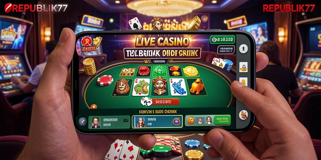 Tampilan gameplay interaktif dan dealer langsung dari REPUBLIK77.