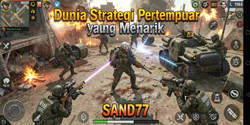 Screenshot SAND77 menampilkan pertempuran strategis yang intens.